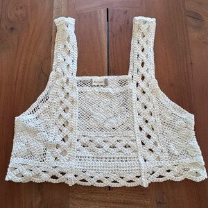 Altar’d State Crochet Crop Top Cream Boho Festival Knit Tank